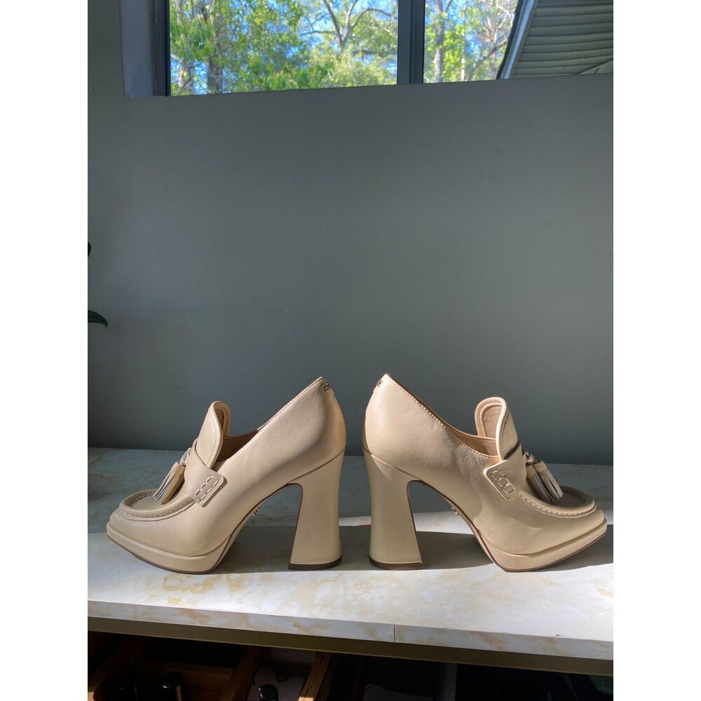 Sam Edelman Jed Platform Block Heel Leather Loafers Eggshell Retro Sz 8M